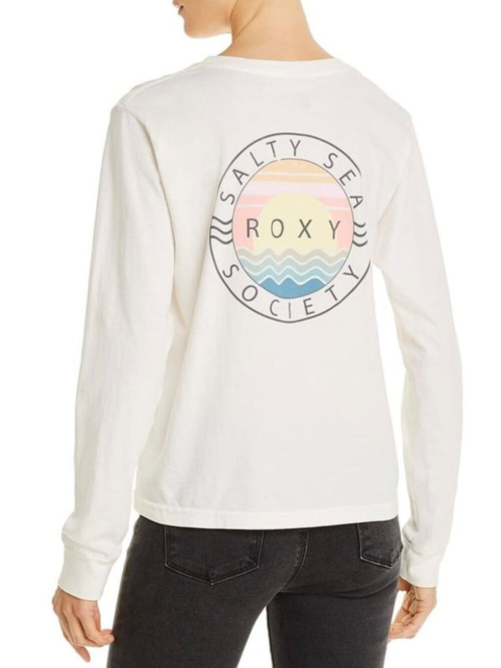 Vintage Roxy Salty Sea Society Cream T-shirt Sunset Graphic Women's Juniors S !